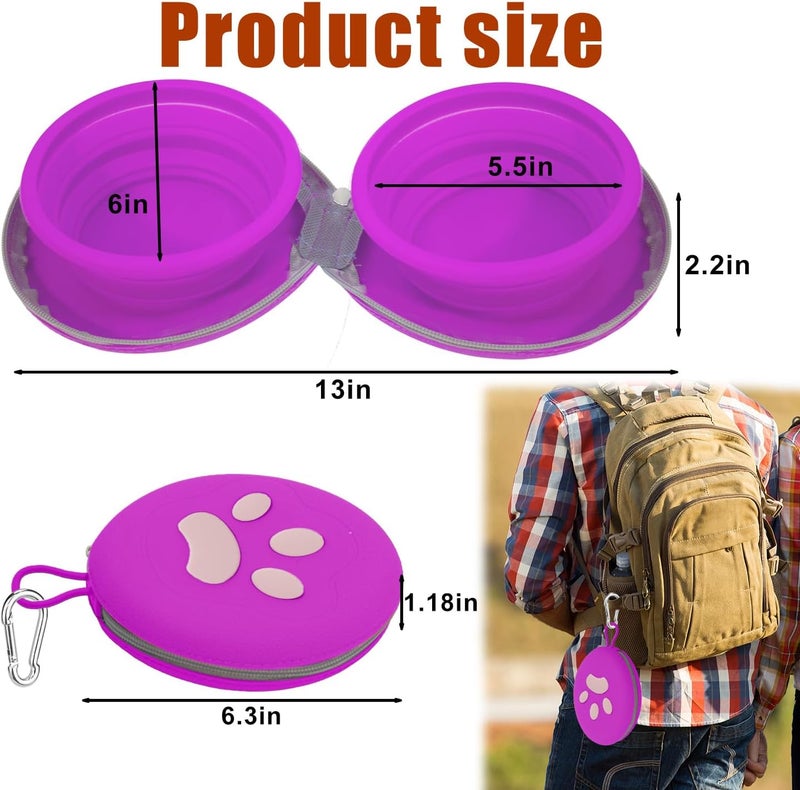 DDSUN Collapsible Dog Bowls, 2-in-1 Silicone Pet Food and Water Bowl with Carabiner, Portable Double Compartment Dish for Travel, Camping, Hiking Puppy Essentials (Purple) - Image 4